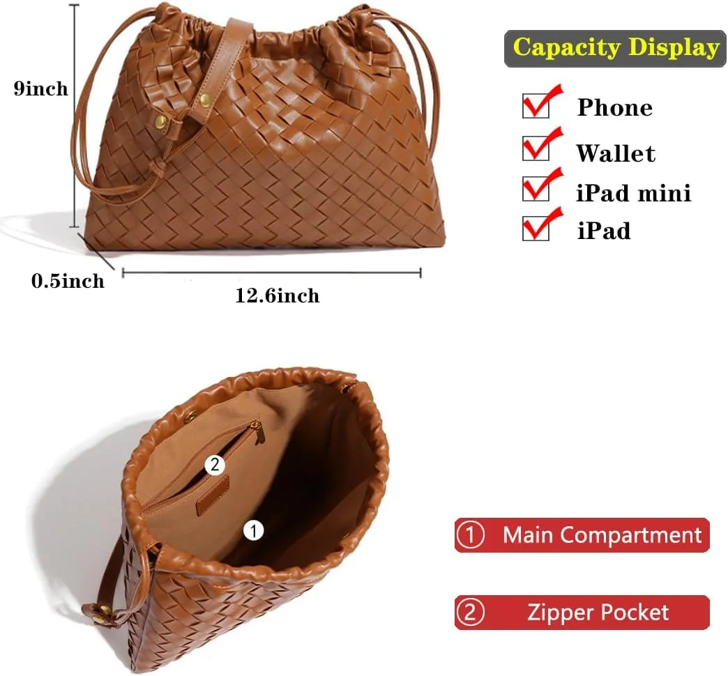 Woven Large Crossbody Bags for Women Trendy Soft Leather Shoulder Tote Purses