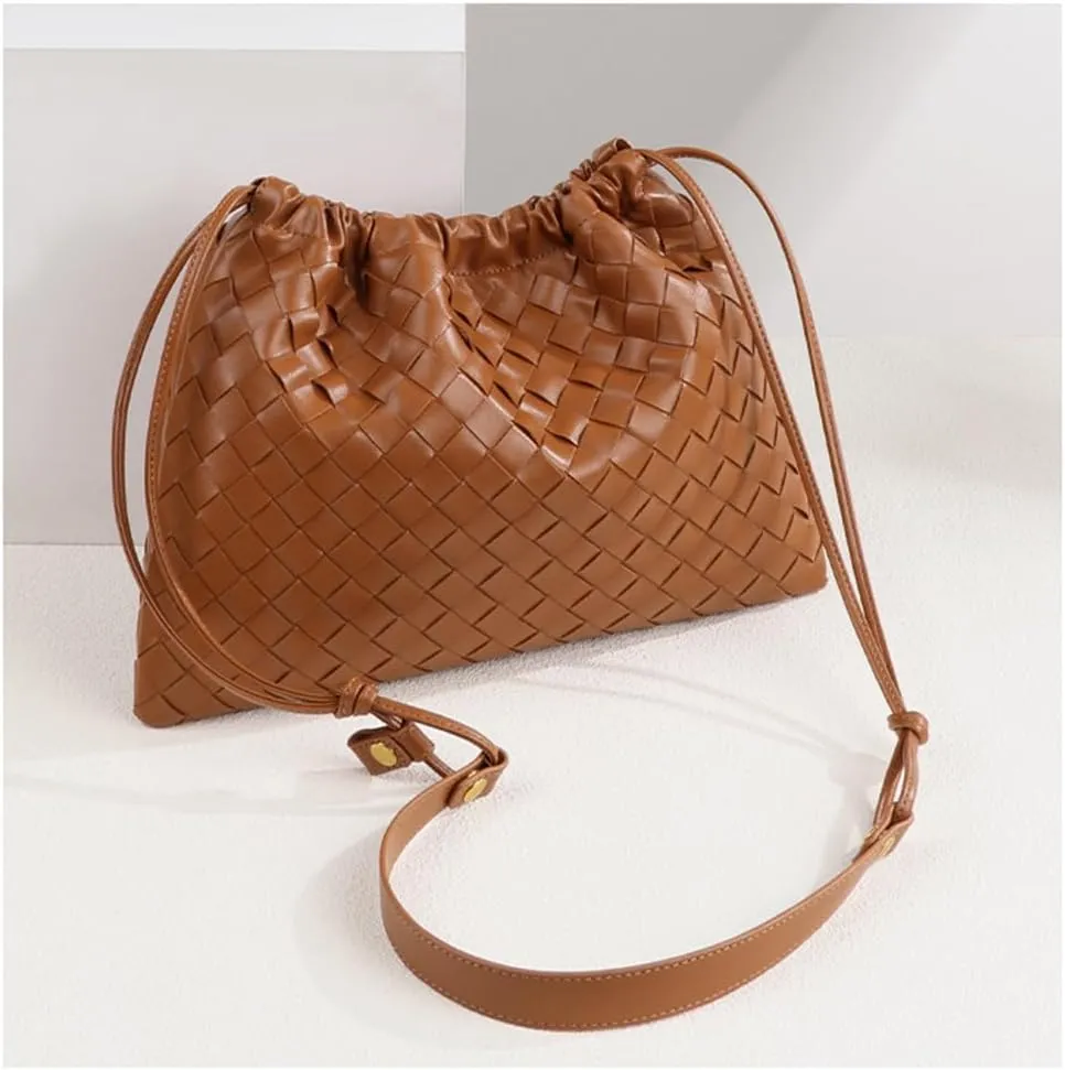 Woven Large Crossbody Bags for Women Trendy Soft Leather Shoulder Tote Purses