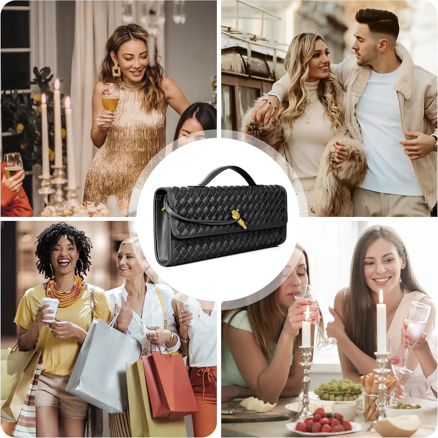 Woven Purse For Women Evening Clutch Woven Leather Handbags Crossbody Bag Suede Purse Formal Evening bag