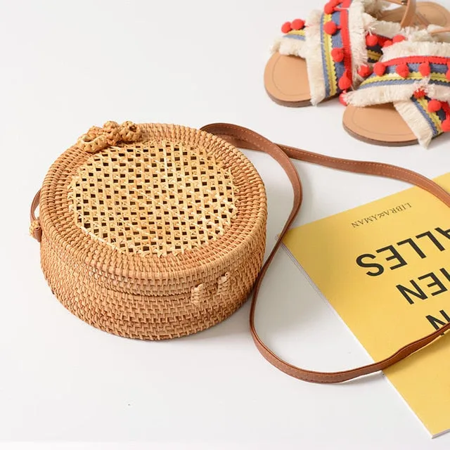 Woven Style Fashion High-value Mulit Beach Handbag New Circle Rattan Bag Bag Handbags Round Handmade Square Summer High-value Women Bohemia Straw