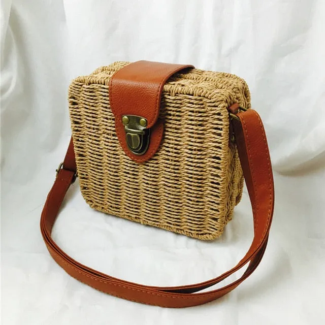 Woven Style Fashion High-value Mulit Beach Handbag New Circle Rattan Bag Bag Handbags Round Handmade Square Summer High-value Women Bohemia Straw