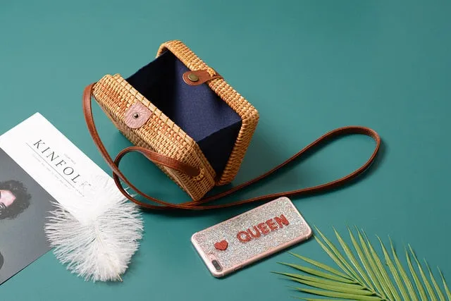 Woven Style Fashion High-value Mulit Beach Handbag New Circle Rattan Bag Bag Handbags Round Handmade Square Summer High-value Women Bohemia Straw
