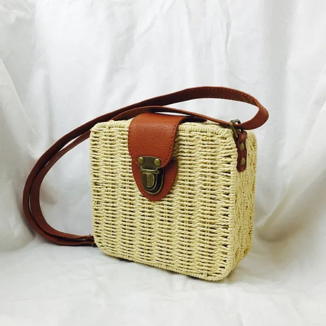 Woven Style Fashion High-value Mulit Beach Handbag New Circle Rattan Bag Bag Handbags Round Handmade Square Summer High-value Women Bohemia Straw