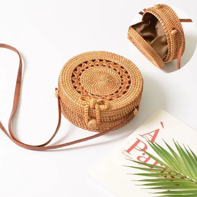 Woven Style Fashion High-value Mulit Beach Handbag New Circle Rattan Bag Bag Handbags Round Handmade Square Summer High-value Women Bohemia Straw