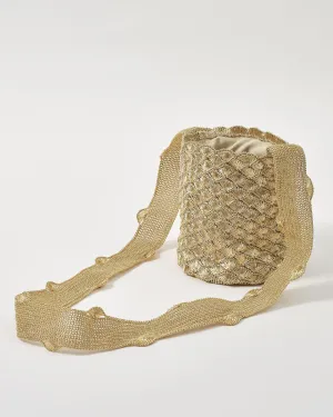 Woven Verdi Seashell Cross Body Bag in Metal Threads, Gold
