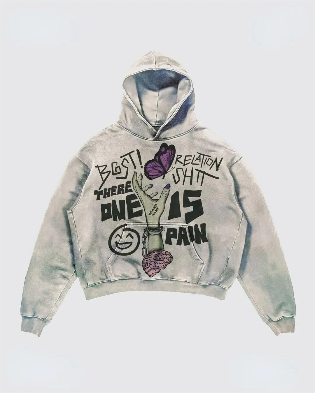 Y2K Butterfly Printed Hoodie Women's New Sweatshirt Large Loose Top Couple Street Gothic New Popular Garbage Hoodie