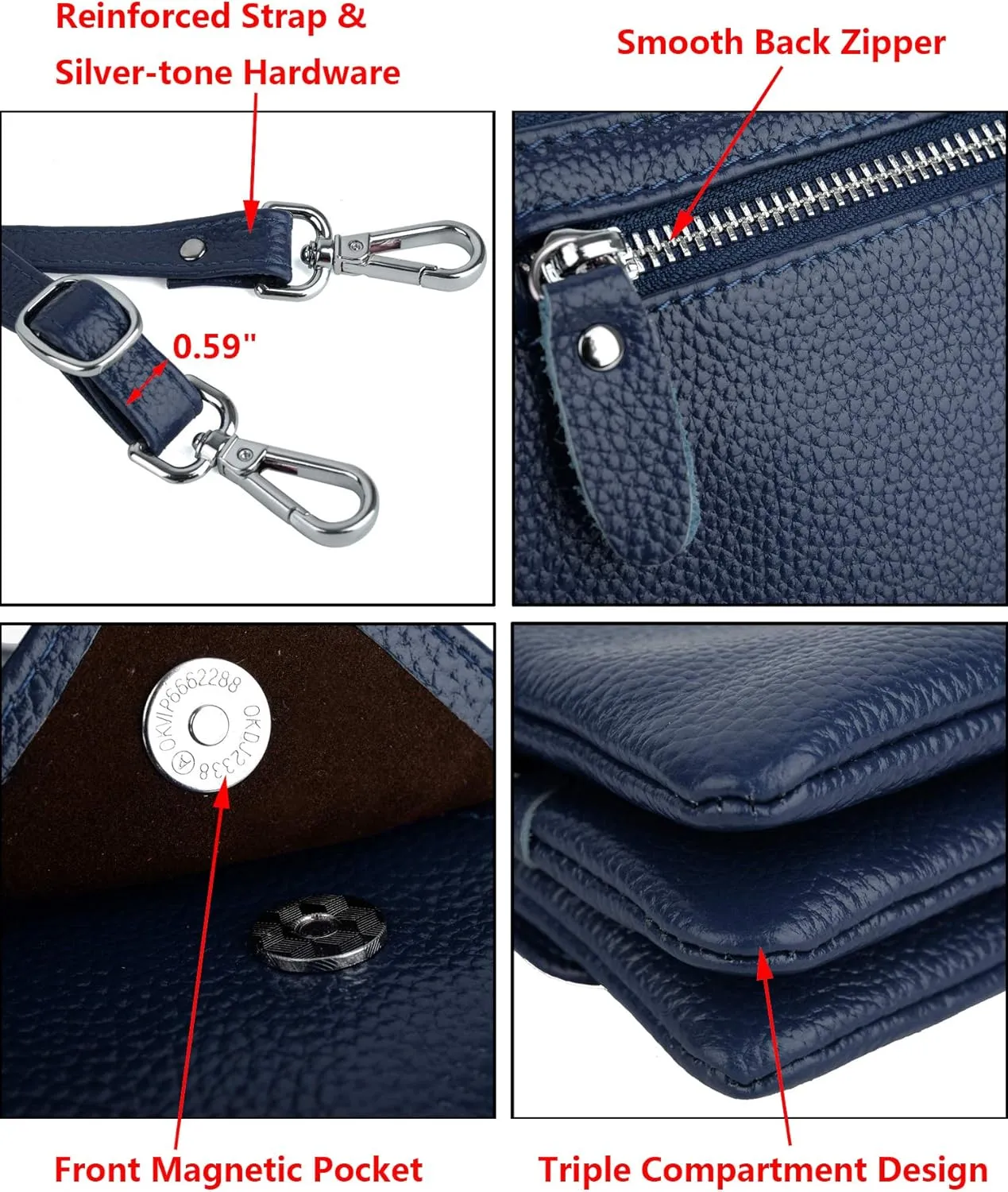 YALUXE Real Leather Wristlet Clutch Handbag Crossbody Bag Cellphone Purse RFID Blocking