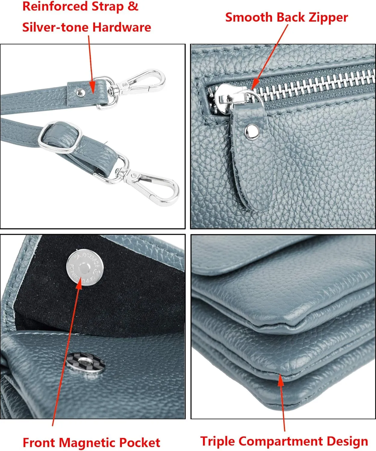 YALUXE Real Leather Wristlet Clutch Handbag Crossbody Bag Cellphone Purse RFID Blocking