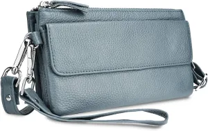 YALUXE Real Leather Wristlet Clutch Handbag Crossbody Bag Cellphone Purse RFID Blocking