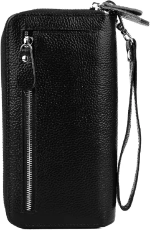 YALUXE Real Leather Zip Around Wallet RFID Blocking Wristlet Handbag Purse Clutch with Double Zipper Pockets