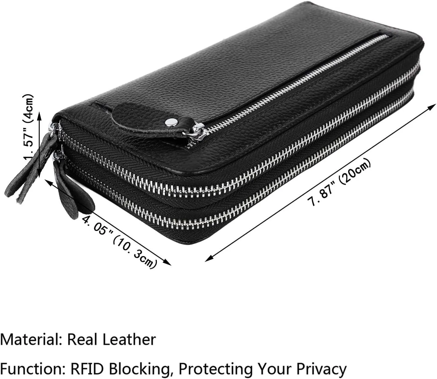 YALUXE Real Leather Zip Around Wallet RFID Blocking Wristlet Handbag Purse Clutch with Double Zipper Pockets
