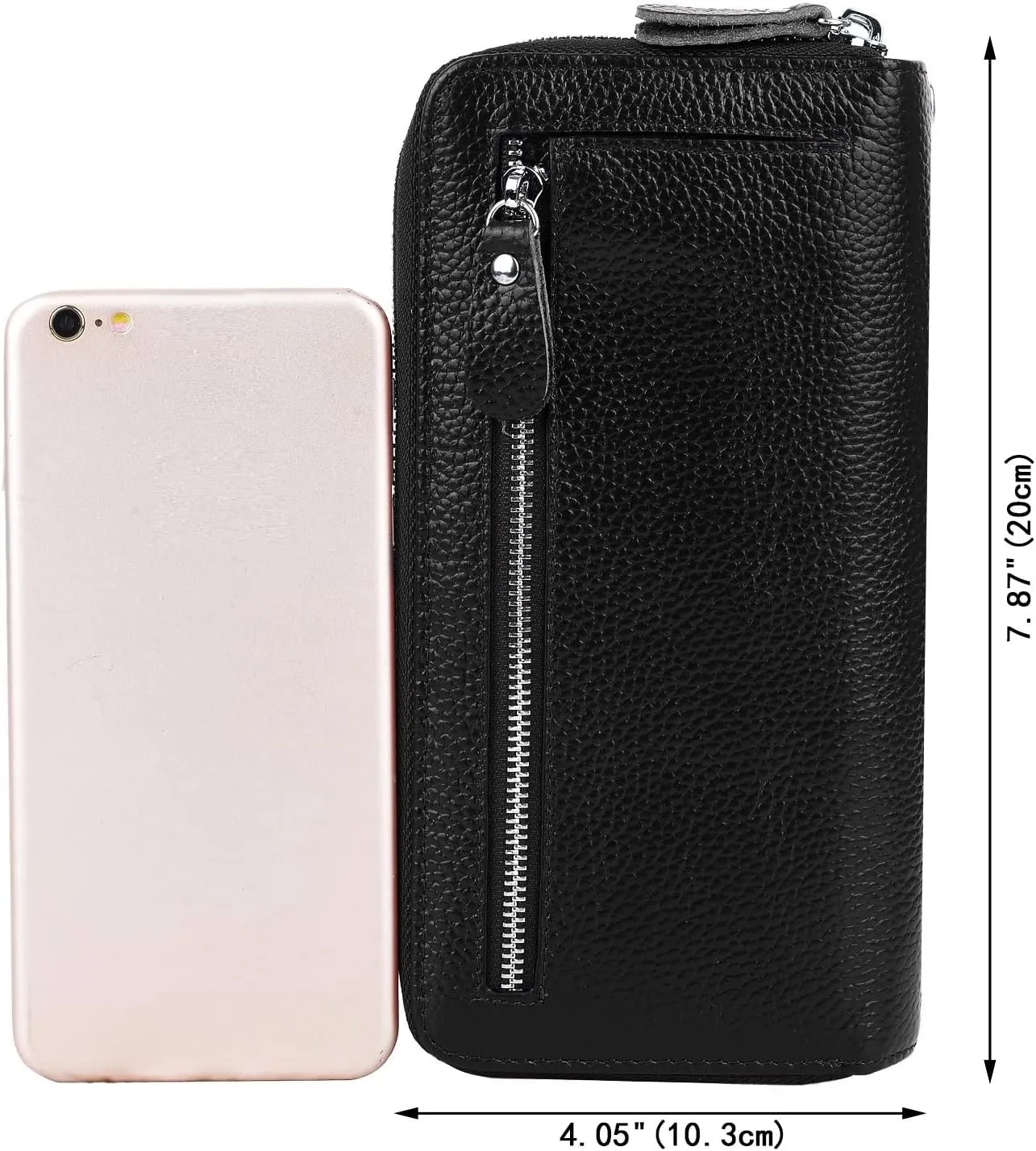 YALUXE Real Leather Zip Around Wallet RFID Blocking Wristlet Handbag Purse Clutch with Double Zipper Pockets