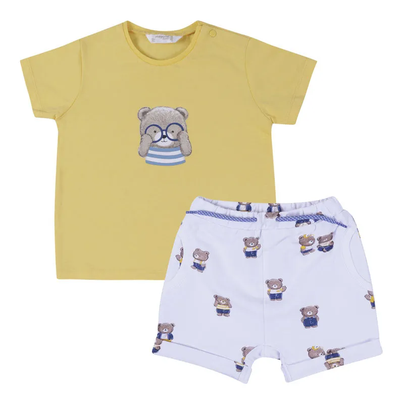 Yellow & White Cotton Shorts Set