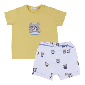 Yellow & White Cotton Shorts Set