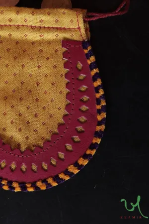 Yellow and Maroon Traditional Mashru Drawstring Potli Coin Pouch