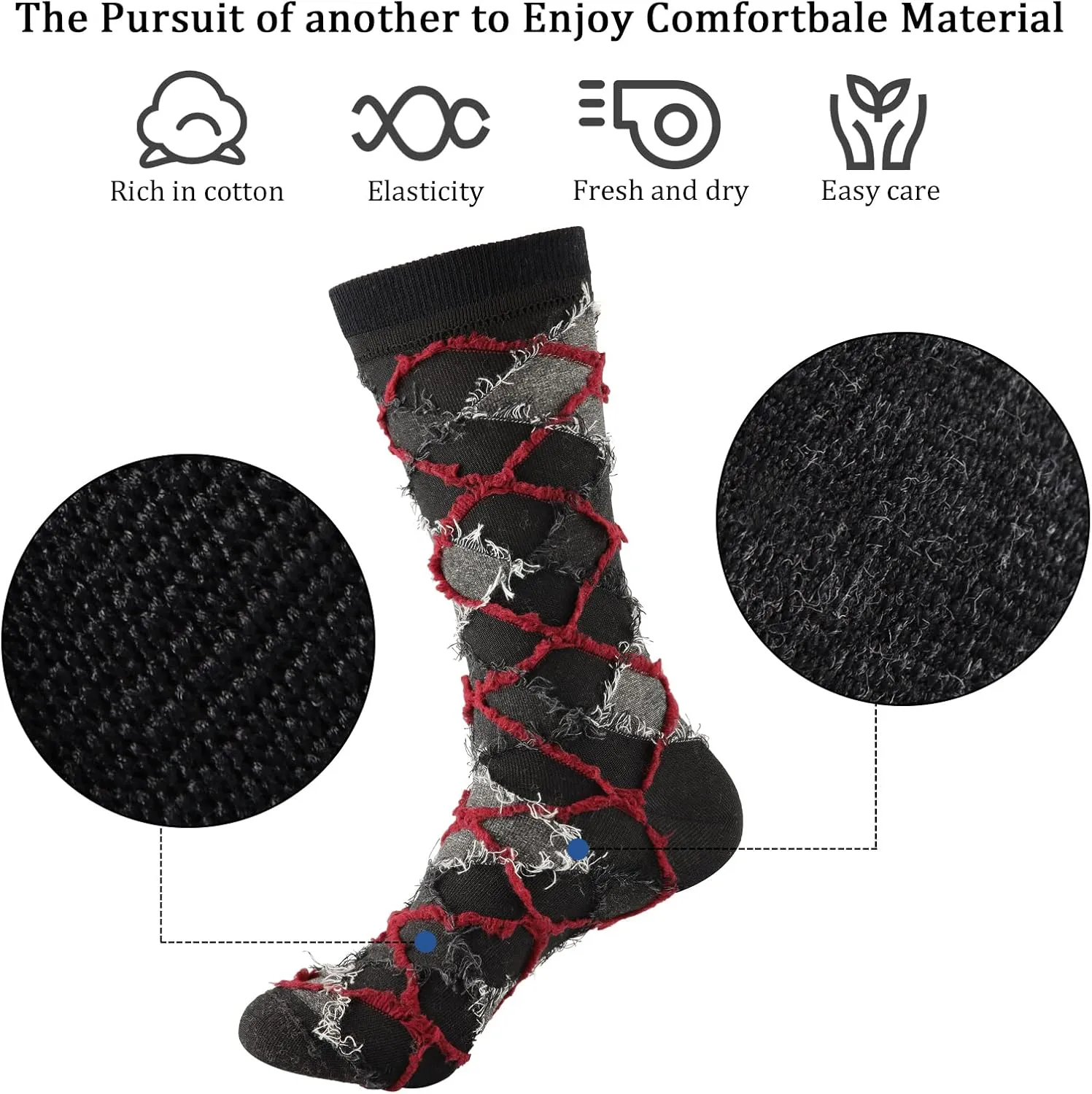 Yousu Mens Dress Socks Business Casual Solid Pattern Cotton Crew Sock 6 Pairs