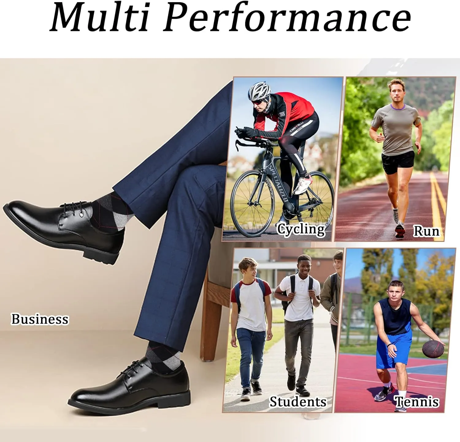 Yousu Mens Dress Socks Business Casual Solid Pattern Cotton Crew Sock 6 Pairs