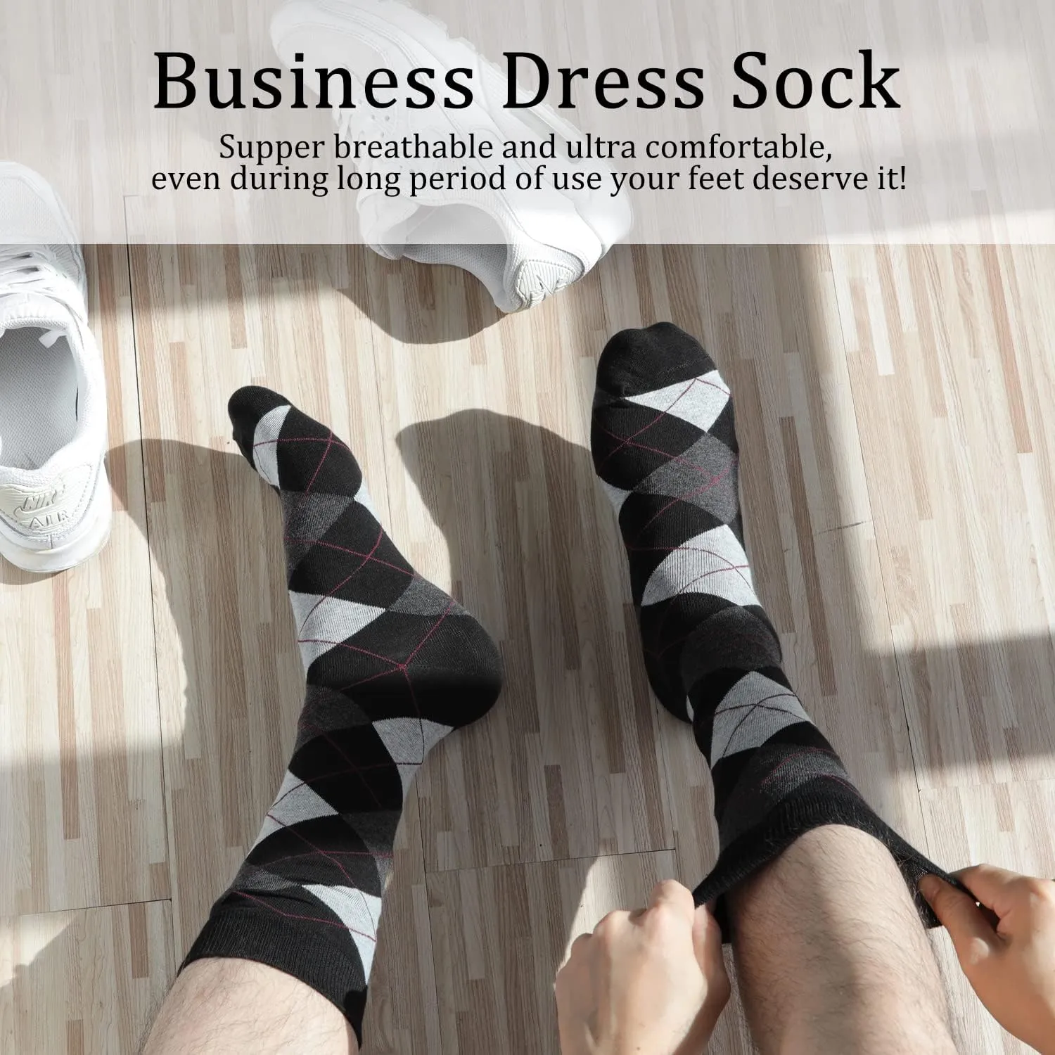 Yousu Mens Dress Socks Business Casual Solid Pattern Cotton Crew Sock 6 Pairs