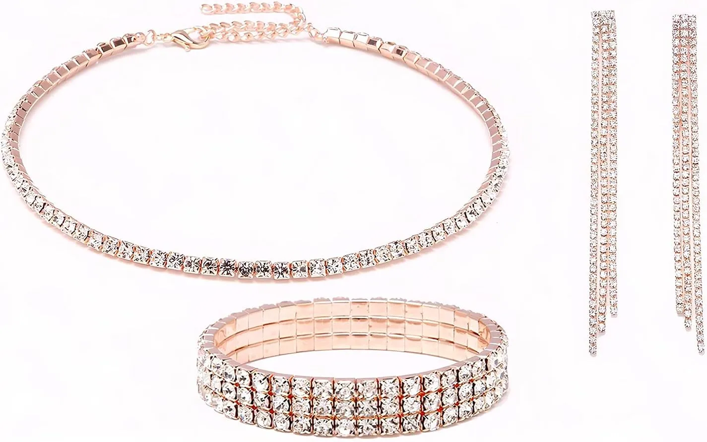 YYW 4 Pieces Women Evening Handbags Clutch Purse Bag with Rhinestone Crystal Jewelry Set for Wedding Party