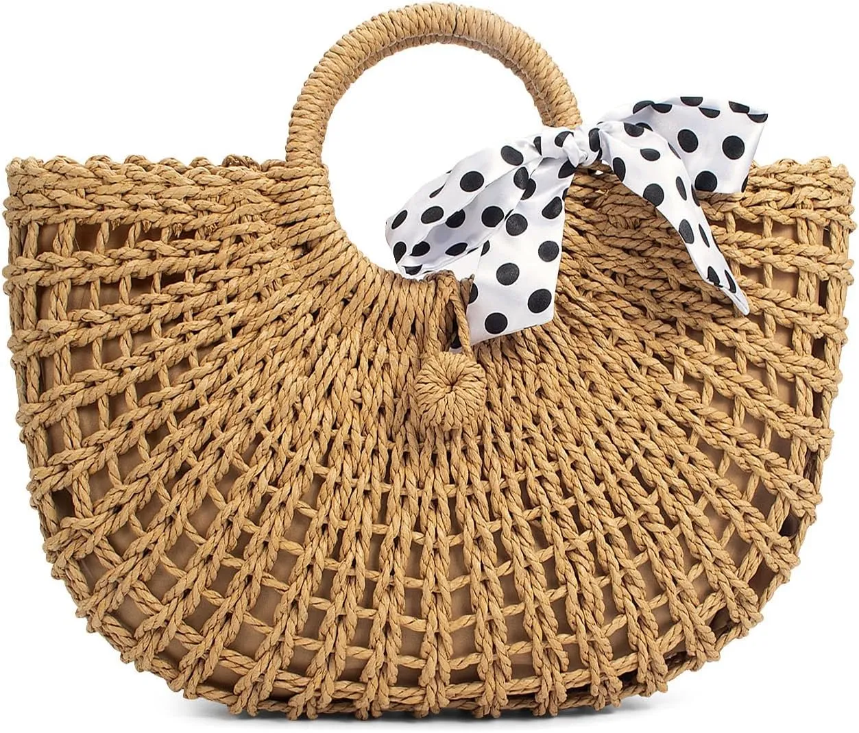 YYW Straw Bags for Women,Hand-woven Straw Top-handle Bag with Round Ring Handle Summer Beach Rattan Tote Handbag