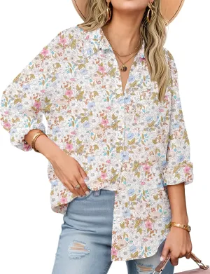 Zeagoo Womens Button Down Shirts Long Sleeve Cotton Gauze Tops Casual Collared Blouses Loose Fit