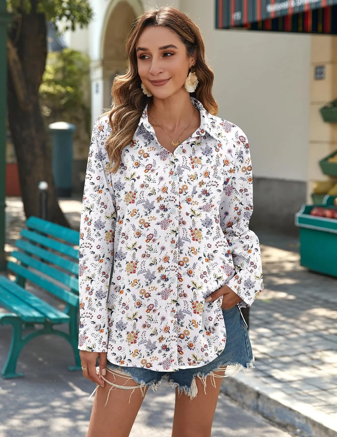 Zeagoo Womens Button Down Shirts Long Sleeve Cotton Gauze Tops Casual Collared Blouses Loose Fit