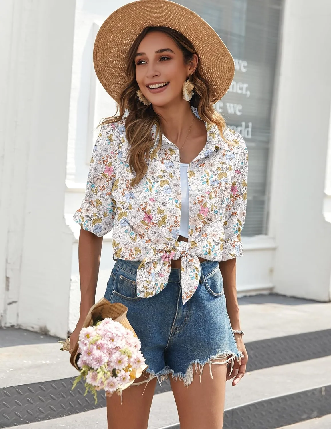Zeagoo Womens Button Down Shirts Long Sleeve Cotton Gauze Tops Casual Collared Blouses Loose Fit
