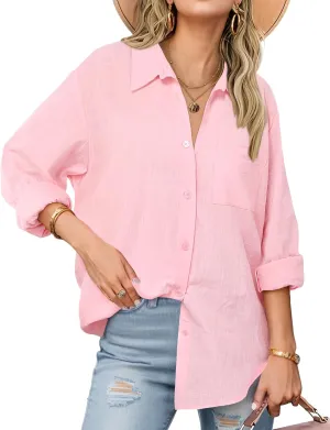 Zeagoo Womens Button Down Shirts Long Sleeve Cotton Gauze Tops Casual Collared Blouses Loose Fit