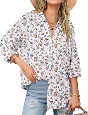 Zeagoo Womens Button Down Shirts Long Sleeve Cotton Gauze Tops Casual Collared Blouses Loose Fit