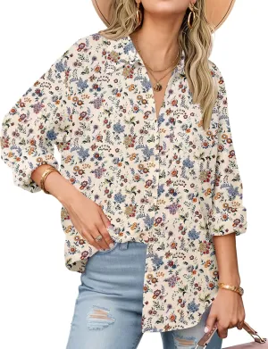 Zeagoo Womens Button Down Shirts Long Sleeve Cotton Gauze Tops Casual Collared Blouses Loose Fit
