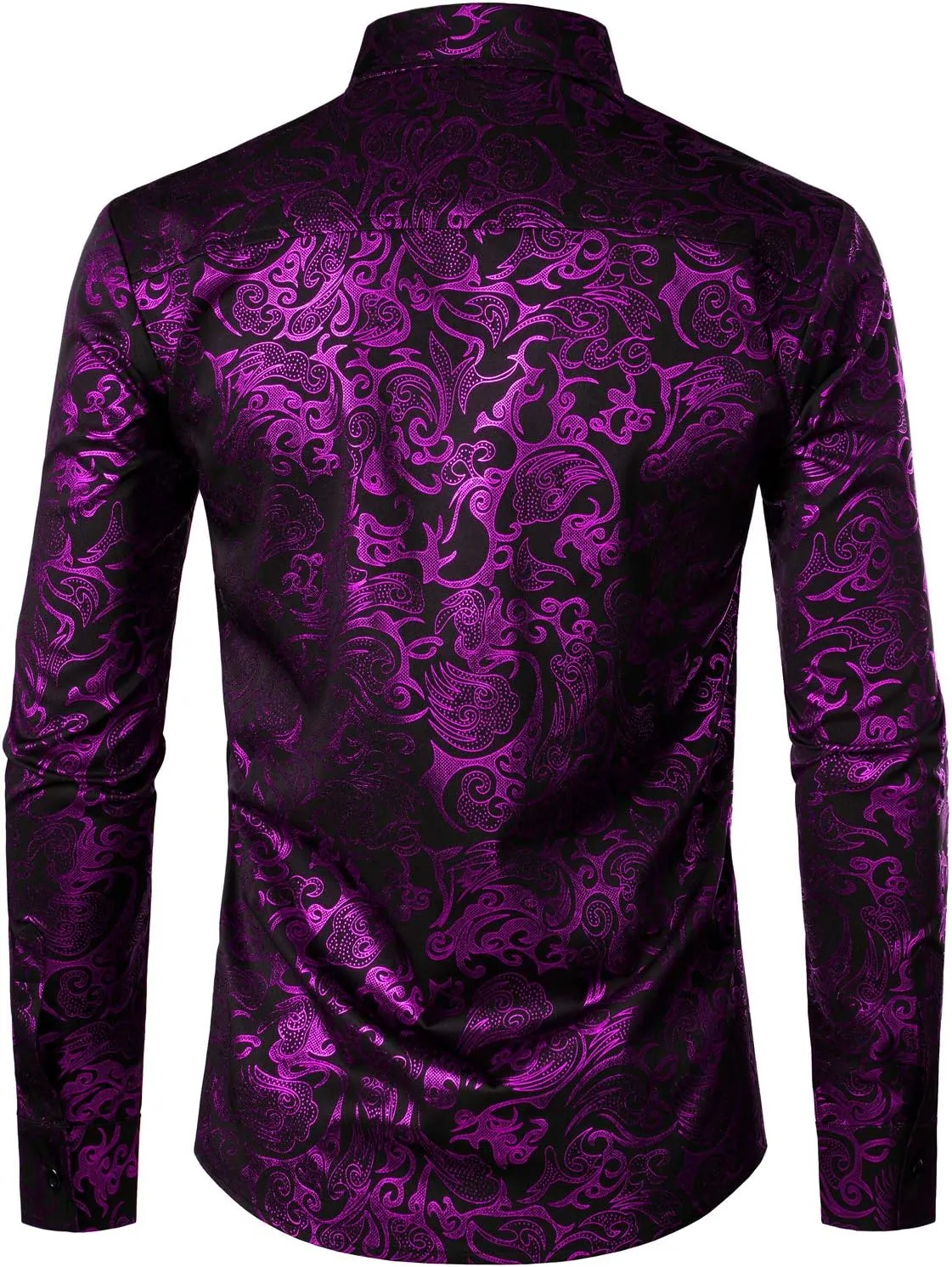 ZEROYAA Men's Luxury Gold Prom Design Slim Fit Long Sleeve Button up Party Dress Shirts